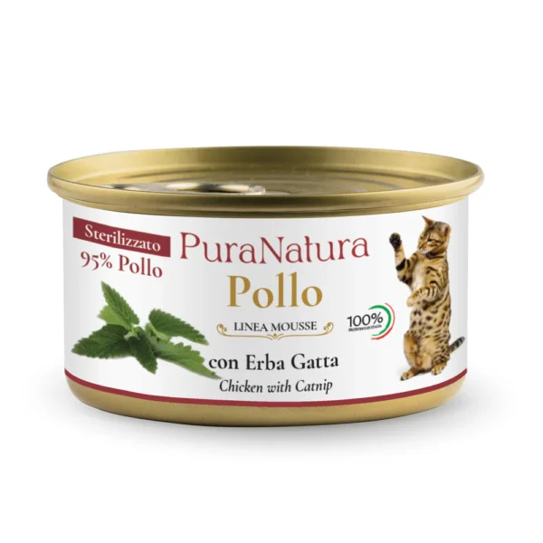 PuraNatura Sterilised Cat Chicken & Catnip 85 g, šlapias maistas sterilizuotoms katėms, vištienai ir katžolėms