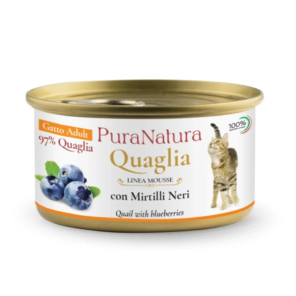 PuraNatura Cat Quail & Blueberries 85g, Putpelės ir mėlynės, šlapias maistas katėms