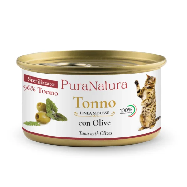 PuraNatura Sterilized Cat Tuna & Green Olives 85g, Tunas ir alyvuogės, šlapias maistas sterilizuotoms katėms