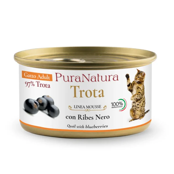 PuraNatura Cat Trout & Black Currants 85 g, Upėtakių ir juodųjų serbentų šlapias maistas katėms