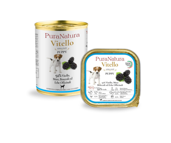 PuraNatura Puppy Veal & Blackberries. Veršienos ir gervuogių šlapias šuniukų maistas