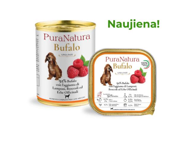 PuraNatura Dog Bufalo & Raspberry. Jautiena su avietėmis, šlapias šunų ėdalas