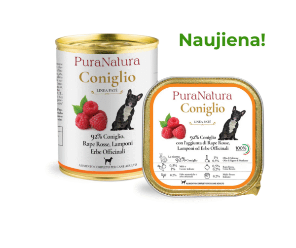 PuraNatura Dog Rabbit & Raspberry. Triušiena su avietėmis, šlapias šunų ėdalas